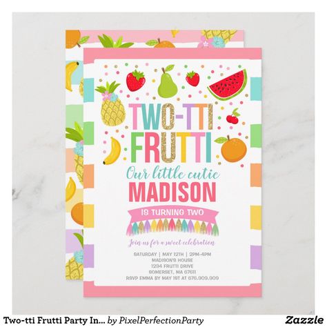 Two Tti Frutti, Tutti Frutti Party, Summer Birthday Invitations, Party Fruit, Fruit Birthday Party, Fruit Birthday, Birthday Party Design, 21st Birthday Invitations, 2nd Birthday Party