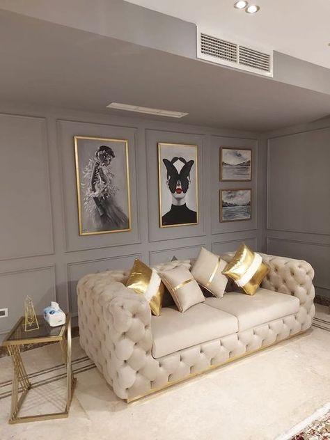 Living Room Decor Cozy Sofas, Luxury Furniture Sofa, Gold Sofa, Colourful Living Room Decor, Classy Living Room, Modern Sofa Living Room, Beige Living Rooms, Gold Living Room, House Floor Design