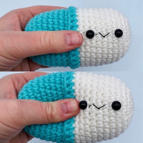 Crochet Chill Pill Stress Ball Free Chill Pill Crochet Pattern, Chill Pill Amigurumi, Pill Crochet Pattern Free, Small Crochet Projects Free Patterns Useful, Crochet Pill Pattern, Crochet Chill Pill Keychain Free Pattern, Medical Crochet Pattern Free, Mini Crochet Projects Free Pattern, Crochet Medical Ideas