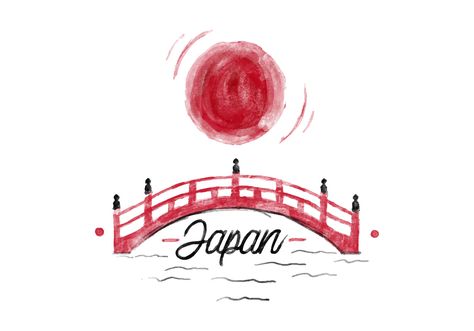 Japanese Bridge Drawing, Japan Watercolor, Bridge Drawing, Japanese Bridge, Watercolor Vector, Japanese Art, Vector Art, Watercolor Paintings, Vector Free