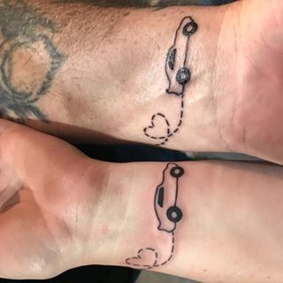 Matching Car Tattoos, Tattoo Ideas For Fathers, Road Trip Tattoo Ideas, Road Trip Tattoo, Roadtrip Tattoo, Car Tattoo Ideas, Dad Daughter Tattoo, Daughter Tattoo Ideas, Lock Tattoo