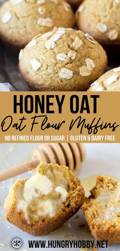 Honey Oat Muffins, Oat Flour Muffins, Glutenfri Baking, Oat Flour Recipes, Honey Oat Bread, Pan Sin Gluten, Oat Muffins, Honey Oats, Pumpkin Banana