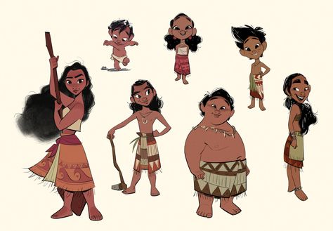 "Moana" character design by Bobby Pontillas Hawaiian Character Design, Bobby Pontillas, Moana Concept Art, Pixar Character Design, Concept Art Landscape, Character Design Cartoon, Mary Blair, Concept Art World, Pixar Characters