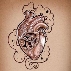 Steampunk heart. Centrepiece for a chest tattoo? Steampunk Tattoo Design, Anatomical Tattoos, Anatomical Heart Art, Tattoo Trash, Steampunk Tattoo, Anatomical Heart Tattoo, Steampunk Heart, Tattoo Shows, Style Steampunk