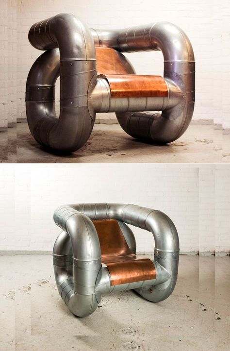 Tubular Chair, Unique Chairs Design, Interior Design Plan, Industrial Chair, Vintage Industrial Furniture, Unique Chair, Industrial Pipe, Leather Furniture, Recycled Furniture