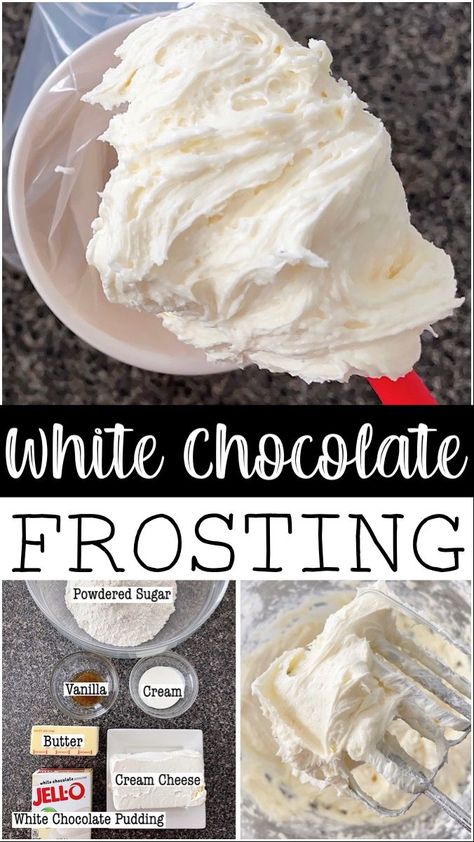 If you’re a white chocolate fan, then this frosting is an absolute must-try. Made with white chocolate instant pudding, butter, and cream cheese, it’s incredibly creamy and rich, with just the right amount of sweetness. The instant pudding mix provides the perfect white chocolate flavor, and the texture is perfect for piping onto cupcakes or spreading onto a cake. Icing Made With Pudding, Bakery Style Buttercream Frosting Recipe, Chocolate Icing For Brownies, White Chocolate Frosting Recipe, Best Chocolate Icing, White Chocolate Ganache Frosting, Chocolate Cream Cheese Icing, White Chocolate Buttercream Frosting, Chocolate Frosting Recipe