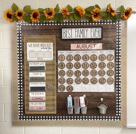 Boho Shabby-Chic classroom decor Calender Ideas For Classroom, Classroom Calander Ideas, Calendar Classroom Ideas, Shabby Chic Bulletin Board Ideas, Classroom Vintage Decor, Bulletin Board Calendar Ideas, Boho Chic Classroom Decor, Calendar Ideas For Classroom, Vintage Classroom Decor Ideas