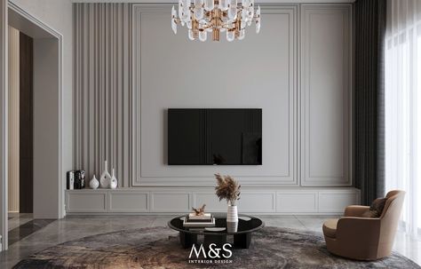 Wall Mount Tv Cabinet, Modern Tv Unit Design, Design Tv Stand, Neoclassical Interior Design, Wall Mount Tv, Modern Tv Unit, Mount Tv, Tv Cabinet Design, Neoclassical Interior