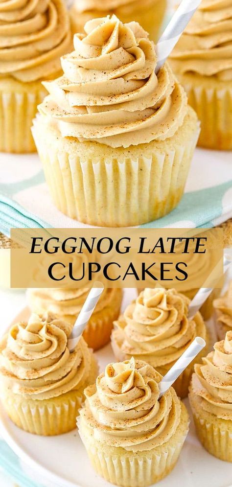 These Eggnog Latte Cupcakes are made with an eggnog cupcake and coffee espresso frosting! They are soft, moist and delicious for the holidays! Leftover Eggnog, Espresso Frosting, Eggnog Cupcakes, Eggnog Latte, Diy Dessert, Cold Cake, Sugar Recipes, Cupcakes Recipes, Egg Nog