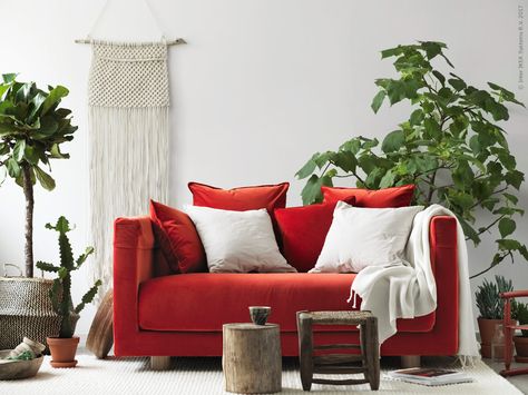 STOCKHOLM Loveseat! Red Sofa Living Room, Red Couch Living Room, Red Sofas, Red Interior Design, Boho Chic Living Room, Red Couch, Apartment Chic, Living Room Red, Red Sofa