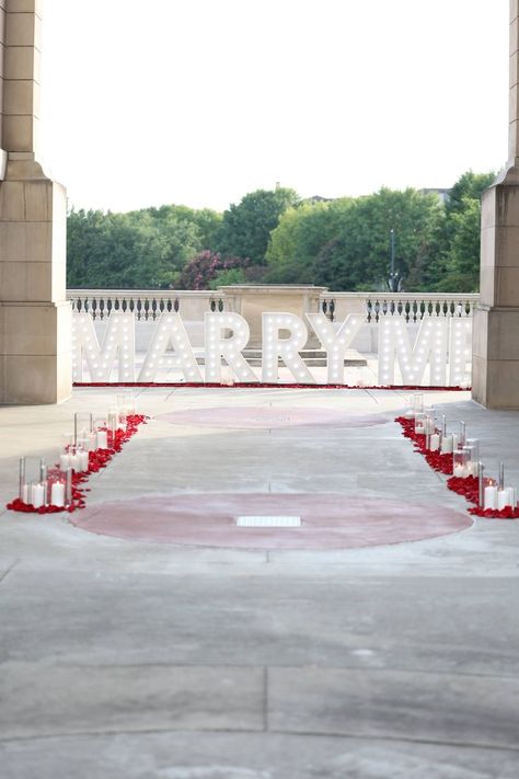 Marry Me Marquee Letters, Candles And Rose Petals, Suprise Proposal, Outdoor Proposal, Proposal Pictures, Proposal Planning, Marquee Letters, Proposal Engagement, Put A Ring On It