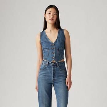 Tailored Denim Vest - Black | Levi's® US Outfit Levis, Denim Vest Outfit, Ribcage Jeans, Vest Outfit, Relaxed Jeans, Tailored Design, Chino Jeans, Loose Jeans, Vest Outfits