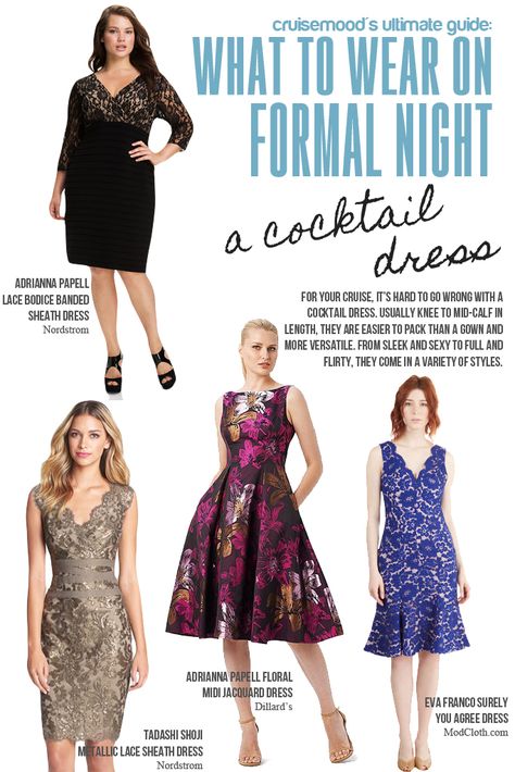 What to Wear on Formal Night: Cocktail Dresses - A guide about what to wear on your cruise for formal night! Formal Dresses For Cruise, Princess Cruise Formal Night, Cruise Dresses Formal Night, Formal Cruise Outfits, Formal Night On Cruise Dresses, Cruise Dinner Outfit Formal, Cruise Formal Wear, Cruise Formal Night, Cruise Tips And Tricks