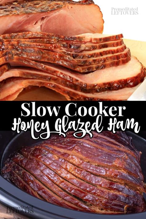 This slow cooker honey glazed ham recipe is so easy!. It takes 4 hours in a Crock-Pot. The glaze is made with honey, brown sugar & cinnamon Boneless Ham Recipe, Slow Cooker Tikka Masala, Honey Ham Glaze Recipe, Ham Recipes Crockpot, Slow Cooker Ham Recipes, Thanksgiving Ham, Ham Glaze Recipe, Honey Glazed Ham, Slow Cooker Ham