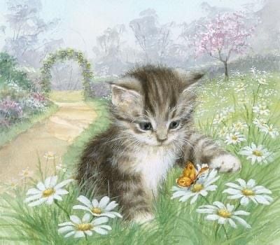 Garden Illustrations, Kitten Art, Cute Animal Illustration, Image Chat, Cats Artists, Cute Animals Images, Cat Painting, Vintage Cat, Animals Images