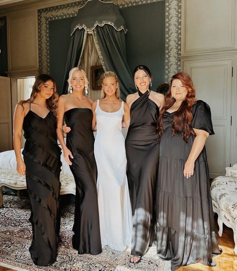 Stunning bridesmaids in MUMU guest dresses! Hannah G Wedding Aesthetic, Hannah Godwin Wedding, Hannah G and Dylan, Bachelor Weddings, Paris Wedding Aesthetic, Paris Aesthetic, Traveling, Destination Weddings, Parisian Aesthetic, Paris photos, Paris Wedding Inspo, French Wedding Inspo, Weddings in France Black Bridesmaid Dress Mismatched, Mixed Bridesmaid Dresses, Hannah Godwin, Weddings In France, Aesthetic Traveling, Mumu Wedding, Aesthetic Paris, Parisian Aesthetic, Wedding Party Outfits