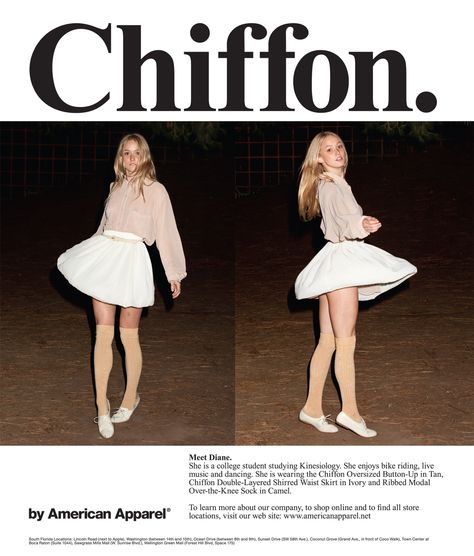 American Apparel Advertising - Chiffon Controversial Fashion, Class Calendar, American Apparel Ad, Beauty Ads, Yearbook Ideas, Broken Images, Tiny Dancer, Cover Girl, Apparel Design