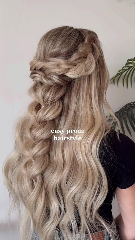 Half Up Half Down Hair With Plait, Beaded Wedding Hair, Half Up With Braids Wedding, Viking Bridesmaid Hairstyles, Half Up Half Down Plait Wedding Hair, Bridal Braid Half Up Half Down, Hairstyles Long Hair Half Up, Prom Hairstyle Braid, Half Fishtail Braid