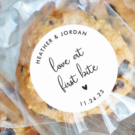 Love At First Bite Wedding Sweets Favor Classic Round Sticker Wedding Snack Bags, Wedding Snack, Cookie Wedding Favors, Love At First Bite, Wedding Favor Labels, Sweet Rain, Wedding Stickers Labels, Wedding Sweets, Wedding Favor Stickers