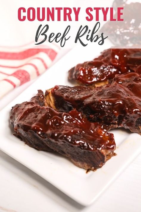 Country style beef ribs are a meaty, boneless dish that's packed with flavor and cooked low and slow in the oven. How To Cook Boneless Beef Ribs In The Oven, Crockpot Country Style Beef Ribs, Beef Chuck Style Ribs Boneless Oven, Bbq Boneless Beef Ribs Crockpot, Barbecue Beef Ribs In Oven, Boneless Beef Rib Recipes, Beef Chuck Country Style Ribs Boneless Crockpot, Beef Chuck Boneless Short Ribs Recipes, Slow Cooked Beef Ribs In Oven