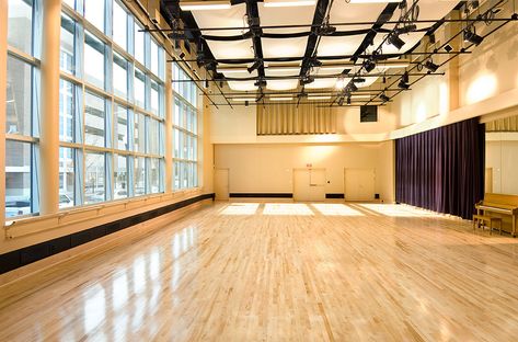 The Miller Studio Theatre is the #Sandlercenter rehearsal hall, equipped with ballet bars, sprung floor, and its own lighting. This 2,200-square-foot hall can be configured to suit nearly any need. As a banquet room it can accommodate up to 125 seated guests or 200 as a stand-up reception area. Sound equipment and a riser-type stage are available for small meetings, performances or lectures. #beautiful Theatre Rehearsals, Ballet Bar, Rehearsal Studios, Studio Theater, 90s Home, Rehearsal Room, Theatre Lighting, Ballet Studio, Dance Rooms