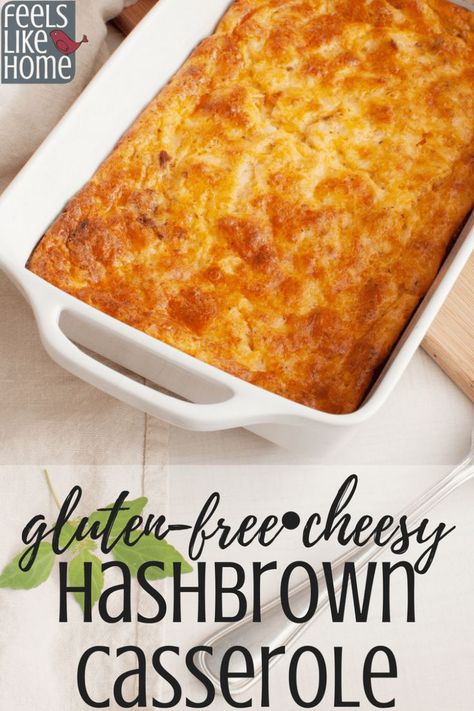 How to make the best cheesy hashbrown cassserole – This simple and easy recipe is perfect for breakfast or brunch, or even for dinner. Gluten-free with a corn flakes topping for a little crunch. Use shredded frozen hash browns for quick prep. Gluten Free Hashbrown Casserole, Gf Quiche, Brunch Potatoes, Casserole Gluten Free, Cheesy Hash Brown Casserole, Baked Hashbrowns, Gf Dinners, Easy Hashbrowns, Gluten Free Brunch Recipes