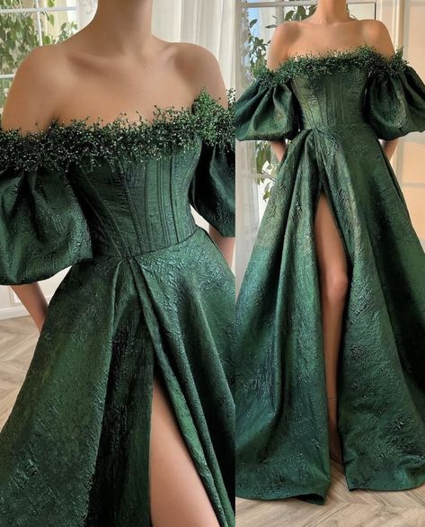 Green Fantasy Dress, Green Princess Dress, Teuta Matoshi, Party Dress For Women, Classy Prom Dresses, Eve Dresses, Elegant Party Dresses, New Years Eve Dresses, Pretty Prom Dresses