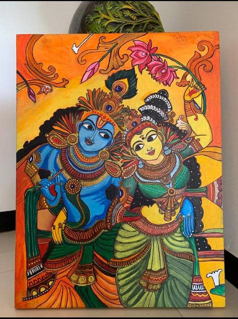 Mural painting Radha Krishna Mural Painting, Krishna Mural Painting, Abstract Fish Painting, Drawings To Try, Radha And Krishna, Painting Gifts, Alpona Design, Mural Paintings, Wedding Drawing