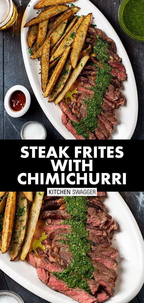 Steak Frites With Chimichurri, Russet Potato Wedges, Steak And Chimichurri Sauce, Steak Frites Recipe, Steak Chimichurri, Steak With Chimichurri, Steak With Chimichurri Sauce, Chimichurri Steak, Chimichurri Sauce Recipe