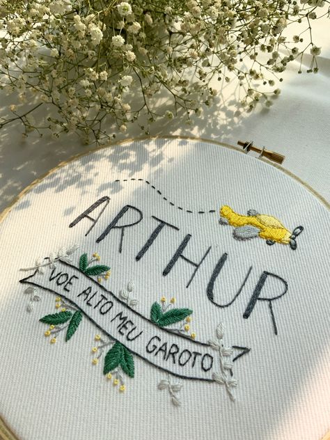 Baby Boy Embroidery Hoop, Boys Embroidery Designs, Embroidery Names, Hoop Decor, Embroidery Hoop Decor, Name Embroidery, Embroidery Letters, Baby Embroidery, Hand Embroidery Projects