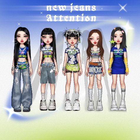 Newjeans Attention Stage Outfit, New Jeans Everskies Outfit, Festival Stage Outfits, Newjeans Outfits Attention, Newjeans Attention Outfit Inspired, Attention Stage Outfits, Kpop Everskies Outfits, Attention New Jeans Outfit Inspired, Newjeans Outfits Stage