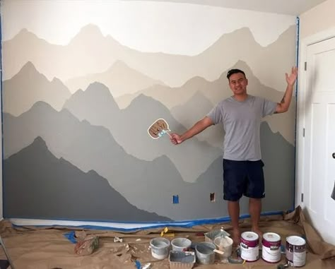 Mountain Mural, Nursery Mural, Big Boy Room, Project Nursery, Baby Bedroom, Nursery Inspiration, Baby Boy Rooms, Woodland Nursery, Baby Boy Nurseries