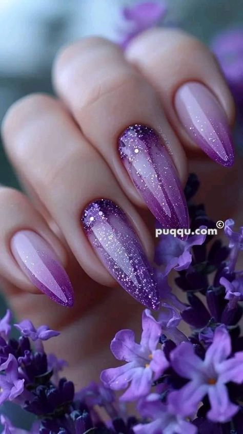 Winter Nails Purple, Purple And Silver Nails, Quince Nails, Purple Glitter Nails, Silver Nail Designs, Lilac Nails, December Nails, Lavender Nails, Purple Sparkle