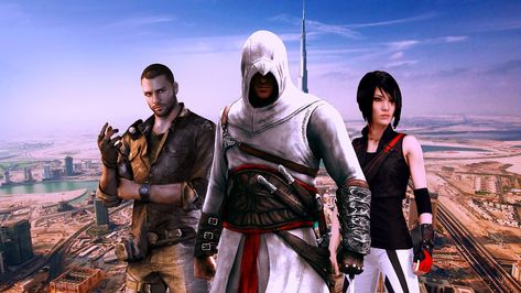 Parkour squad (Kyle Crane, Altair and Faith Connors) Kyle Crane, Faith Connors, Assassin Creed, Lit Wallpaper, Character Wallpaper, Parkour, Assassins Creed, Video Games, Comic Books