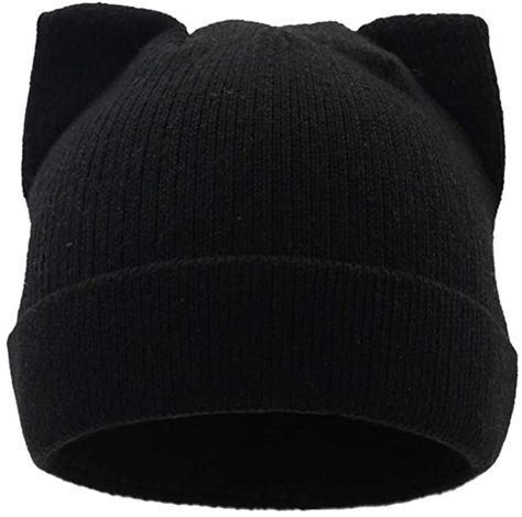 Winter Caps For Women, Black Cat Beanie, Winter Caps, Beanie With Ears, Hat With Ears, Hello Kitty Crochet, Vtuber Model, Cat Ears Hat, Cable Knit Beanie