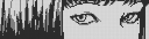 Tomie Alpha Pattern, Alpha Patterns Junji Ito, Junji Ito Perler Beads, Junji Ito Pixel Art Grid, Junji Ito Cross Stitch, Junji Ito Alpha Pattern, Junji Ito Pixel Art, Anime Crochet Grid, Black And White Pixel Art Grid