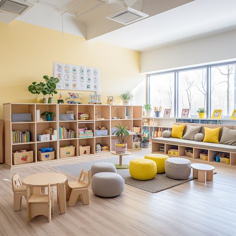 Set up your classroom with natural wood furniture to make a calming environment for children. Rearrange these shelves and panels to fit your space. Cram School, Tiny Nursery, Kindergarten Interior, Calming Environment, Natural Wood Furniture, Kindergarten Design, Church Nursery, Whimsical Wall Art, Interior Design School