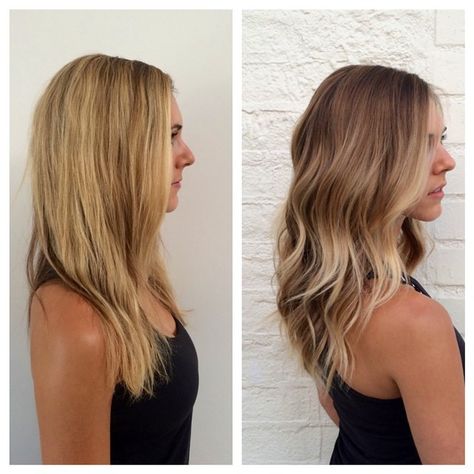 “Before and After : Alex  #ramireztran #colorkc #blonde #brunette #bridetobe #prettyhair” Blonde W Brown Lowlights, Reverse Balayage Blonde To Brown, Balayage Medium, Reverse Balayage, Honey Balayage, Light Aesthetic, Hair Light, Hot Hair Colors, Hair Indian