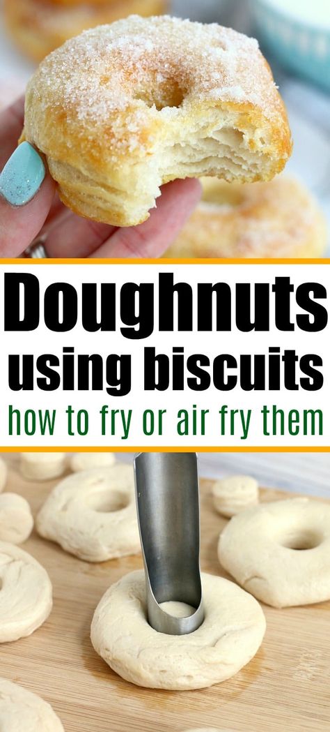 Canned Biscuit Donuts, Air Fry Donuts, Grand Biscuit Recipes, Bits And Bites, Air Fryer Donuts, Biscuit Donuts, Easy Donuts, Homemade Donuts Recipe, Fried Donuts