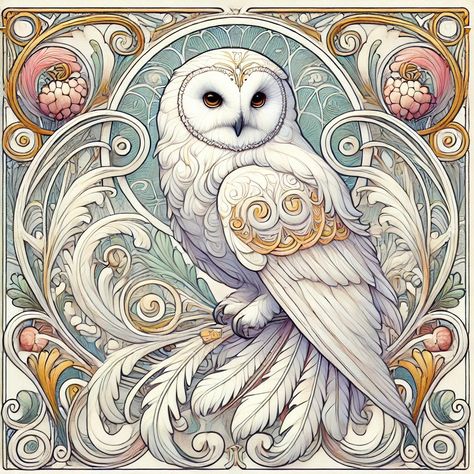 White Owl Illustration, Art Nouveau Owl, Owl Artwork Illustrations, Owl Illustration Art, Art Nouveau Bird, Illustration Kunst, Art Nouveau Illustration, Owl Illustration, Arte Animal