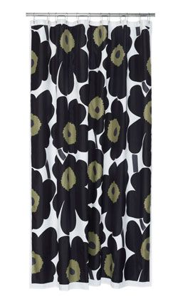 Unikko shower curtain by Marimekko Black And White Shower Curtain, Stylish Shower Curtain, Measuring Curtains, Black Shower Curtains, Cool Shower Curtains, Modern Shower Curtains, Cotton Shower Curtain, White Shower Curtain, Black Curtains