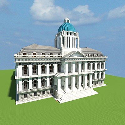 City Hall (Vitruvian City) Minecraft Project Minecraft City Townhall, City Hall Minecraft Build, Minecraft Capital Building, Courthouse Minecraft, City Hall Minecraft, Minecraft City Hall, Minecraft Town Hall, Minecraft Cities, Minecraft Skyscraper