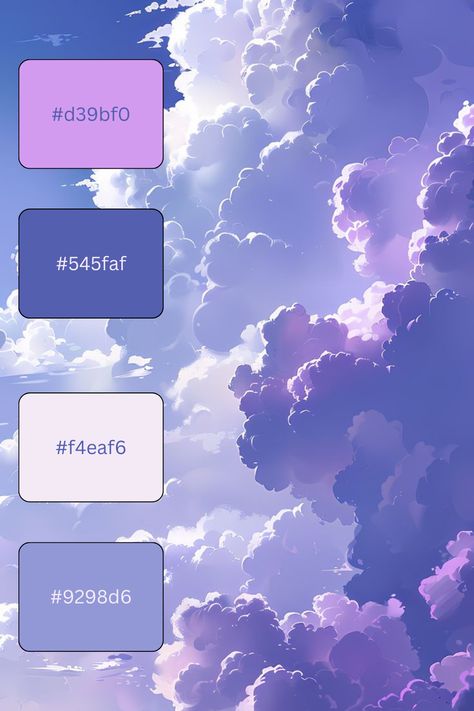 A fun color palette filled with blues and purples! Rare Purple Color, Sleepy Color Palette, Light Blue And Purple Color Palette, Purplish Blue Aesthetic, Purple And Blue Palette, Blue Purple Color Palette, Blue Pallets, Fun Color Palette, Purple Color Palette