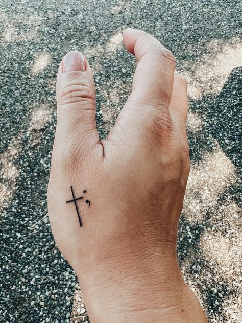 Cross And Semicolon Tattoo, Cross Semicolon Tattoo, Colon Tattoo, Dark Moments, Tattoo Catalog, Garden Tattoos, Arm Tats, God Tattoos, Semicolon Tattoo