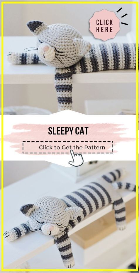 crochet Easy Sleepy Cat pattern #CrochetProjects, #DIYCrochet, #CrochetPatterns Sleepy Cat Crochet Free Pattern, Crochet Amigurumi Beginner Free Easy Patterns, Cat Pillow Pattern, Crochet Spider Web, Easy Crochet Amigurumi, Amigurumi Cats, Crochet Spider, Kat Haken, Christmas Crochet Blanket