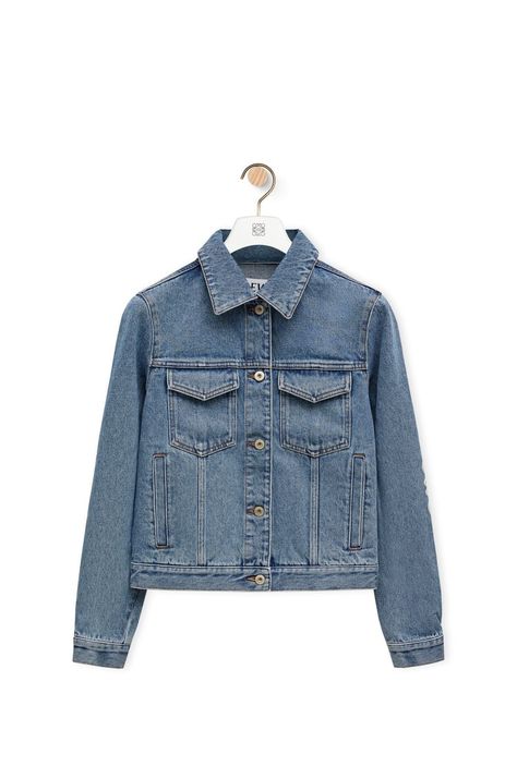 LOEWE Anagram jacket in denim Mid Blue Denim Loewe Anagram, Law Firm, Leather Patches, Welt Pocket, Flap Pocket, Embossed Leather, Blue Denim, Leather, Blue