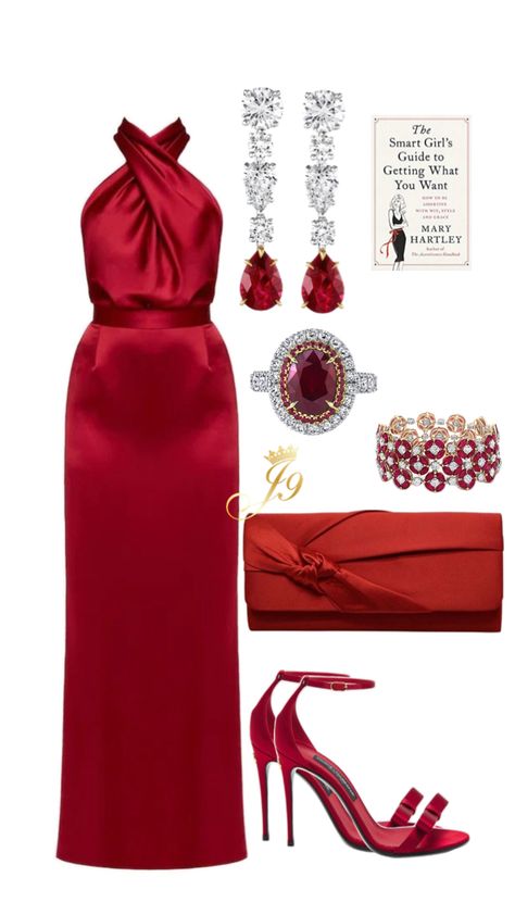 Red dress diamond jewellery Red Gown Accessories, Dinner Outfit Inspiration, Women Suite, Formal Dinner Outfit, Gown Accessories, Blue Dress Outfits, Fashion Terms, Red Gown, Fancy Dresses Long