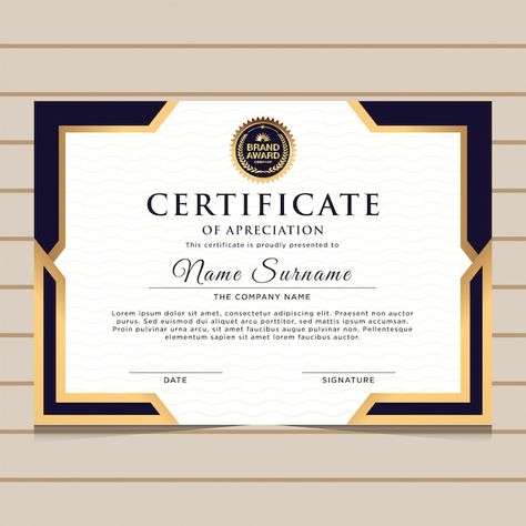 Elegant blue and gold diploma certificat... | Premium Vector #Freepik #vector #professional-certificate #certificate-honor #corporate-certificate #winner-certificate Awards Certificates Design, Certificate Designs, Certificate Layout, Blank Certificate Template, Certificate Of Achievement Template, Blank Certificate, Free Certificate Templates, Planner Logo, Certificate Background