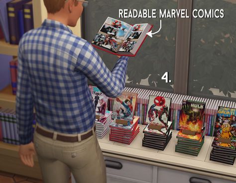 제목 없음 — [Sims4]Knock2_Marvel comics decor & Readable... Sims 4 College, Marvel Decor, Sims 4 Clutter, Sims 4 Expansions, Sims 4 Teen, Sims 4 Cc Furniture, Comic Store, Sims4 Cc, Marvel Comic Books