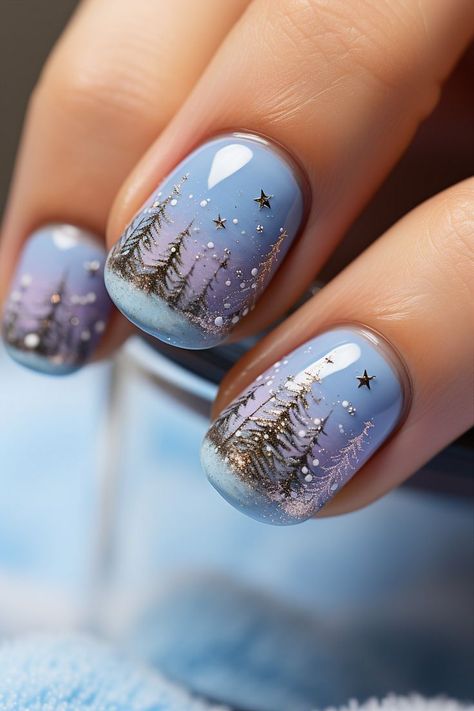 snowy landscape nails, winter nail art, snowy nails, icy nail designs, December nail ideas, snowflake nails, holiday nail inspiration, winter wonderland nails, seasonal nail art, Christmas manicure, frosty nail designs, festive nail ideas, winter scenery nails, snow-covered nails, holiday nail decor, chilly nail art, wintry nails, elegant winter nails, icy landscapes, snow-inspired nails, December nail looks, frozen nail art, holiday season nails, winter beauty, frosty nail decor Frozen Nail Art, Nail Art Noel, Tree Nails, Christmas Gel Nails, Winter Nail Art, Winter Nail Designs, Fall Nail Art, Festival Nails, Xmas Nails